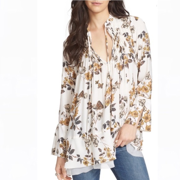 Free People Tops - Free People Floral Print Smocked Tunic Top Blouse